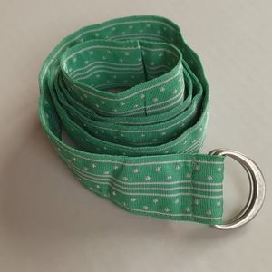 L.L. Bean Dot Striped Ribbon Belt w/Silver Tone Buckle 16R Green White